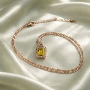Rose Gold Tone Yellow Crystal Pendant Necklace Adjustable